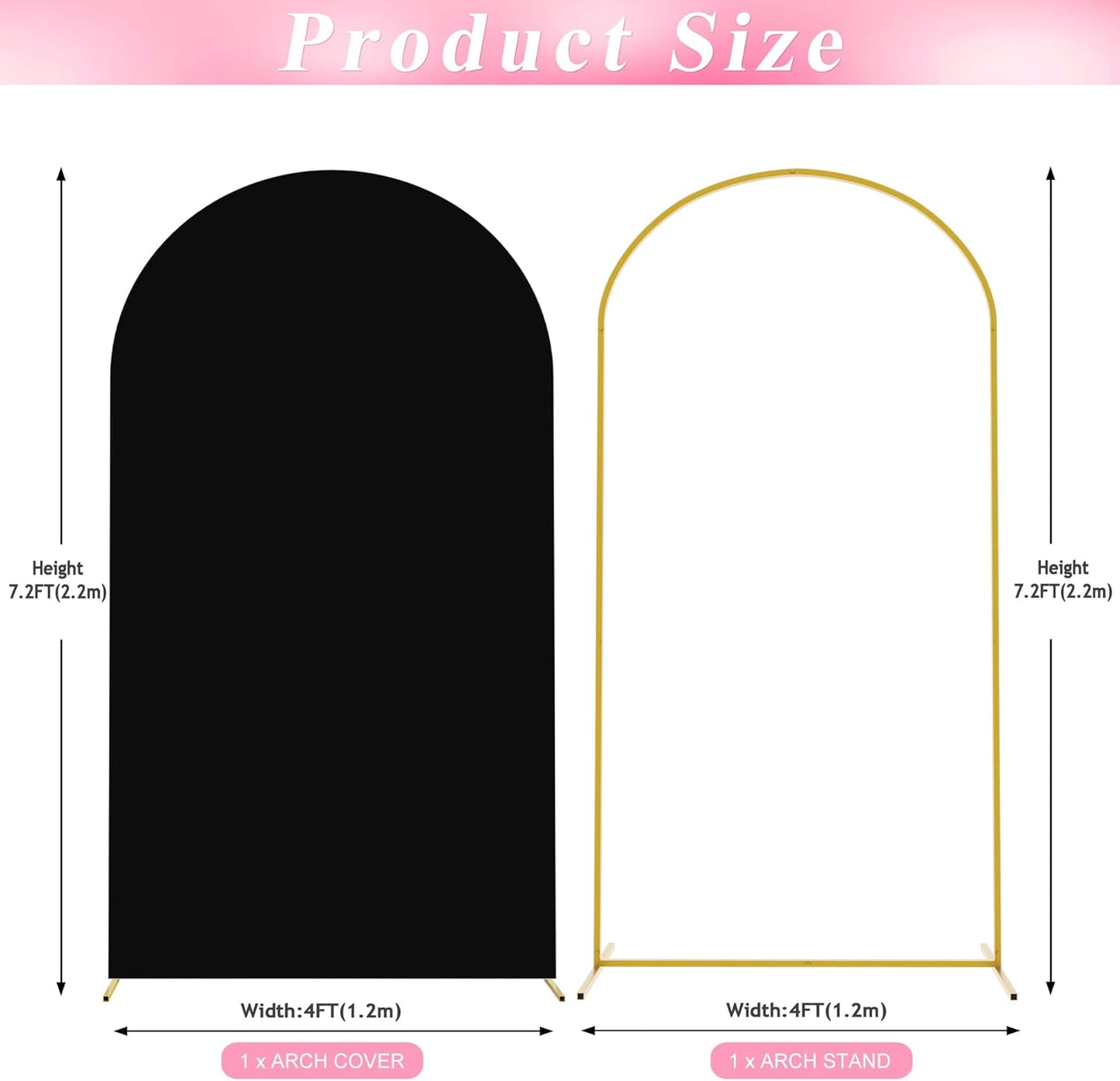 Wokceer 7.2 FT Wedding Arch Stand and Arch Cover, Metal Arch Backdrop Stand with Arch Stand Cover for Birthday Party Wedding Ceremony Bridal Baby Shower Event Decor, Black, DoorCover 1.2M-Black-K