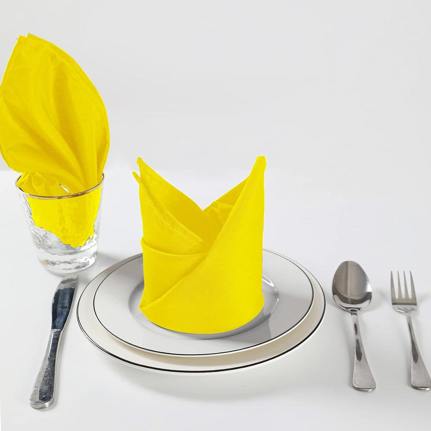 Cloth Napkins 20x20 inch Washable Polyester Dinner Napkins Soft Table Napkins for Wedding Party Dining Banquet(Yellow,100PCS)