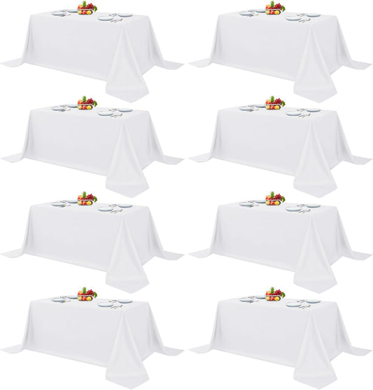 Fitable 8 Pack Rectangle Tablecloths: Stain Resistant Wrinkle Free Fabric Table Clothes, Washable Reusable Polyester Table Covers for Wedding Party Birthday Banquet Reception(White, 90x132 Inch)