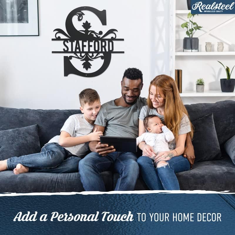 RealSteel Metal Split Letter Monogram - Custom Personalized Decor - Welcome Sign - Indoors or Outdoors (36", Penny Vein)