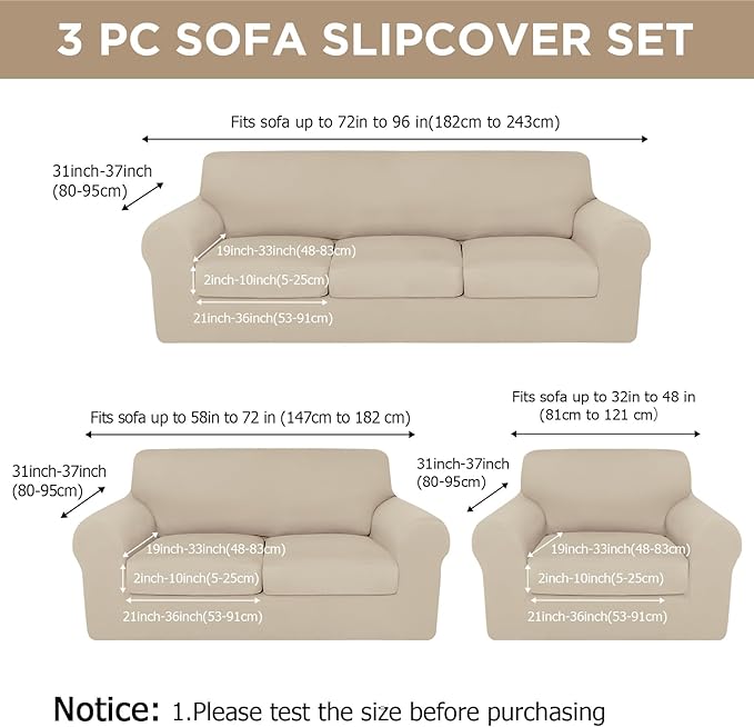 HunnmingRe Sofa Covers for 3 Cushion Couch Stretch Sofa and Loveseat Covers Set - Image 2