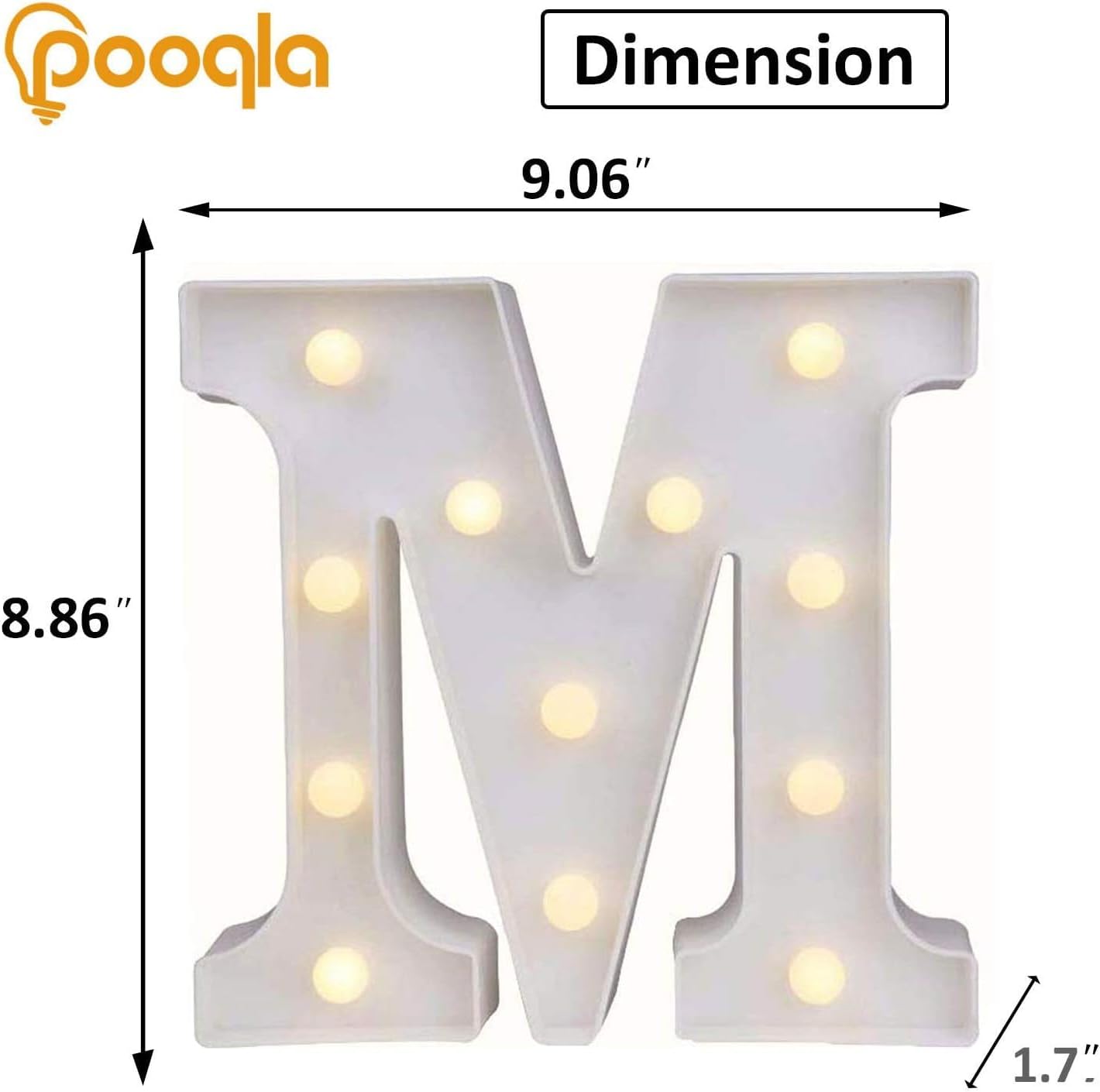 Pooqla LED Marquee Letter Lights, Warm White and Cool White Decorative Lighted Letters, Light Up Alphabet Letters for Boys Girls, Party, Wedding, Bar, Night Light, Birthday Decoration, Letter M