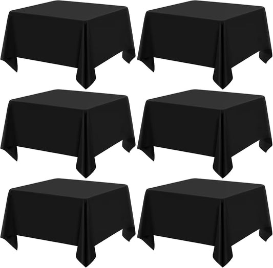 6 Pack Black Square Tablecloths - 52 x 52 Inch, Polyester Table Cover for Square Table, Stain and Wrinkle Resistant Washable Fabric, Restaurant Banquet Party