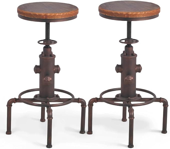 Topower Antique Vintage Industrial Barstool Solid Wood Water Pipe Fire Hydrant by Topower