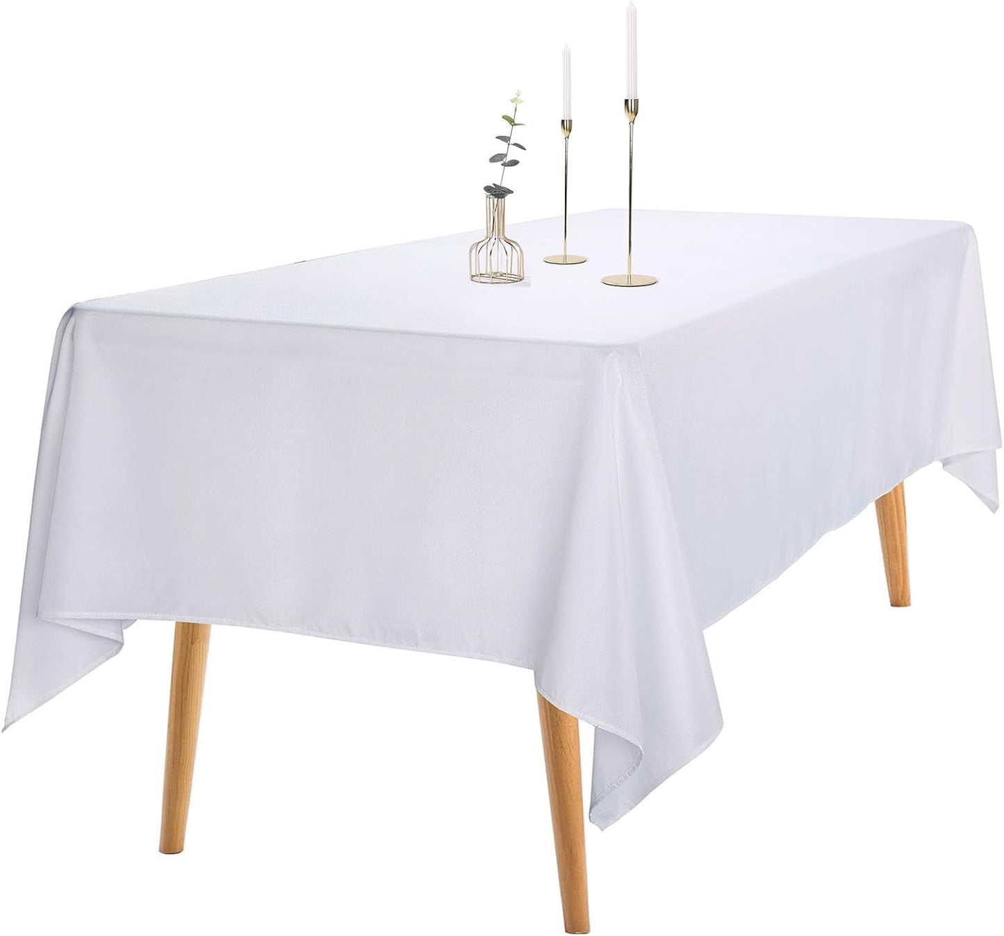 Ascoza 2pack 60x84 Inch White Rectangular Tablecloth 4 Feet Table Cloth in Polyester Fabric for Wedding/Banquet/Restaurant/Parties