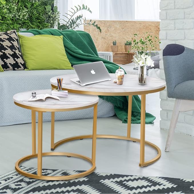 Garden 4 you Nesting Coffee Table Faux White Marble - Image 7