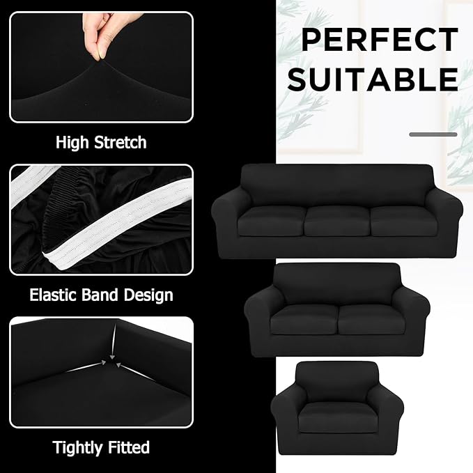 HunnmingRe Sofa Covers for 3 Cushion Couch Stretch Sofa and Loveseat Covers Set - Image 4
