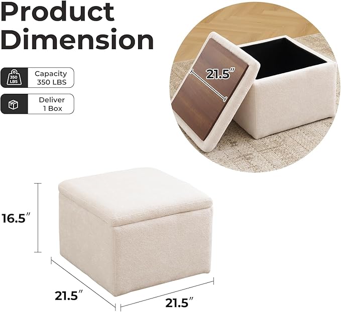Cube Storage Ottoman, Chenille Ottoman Foot Stools, Ottoman Footstool - Image 2