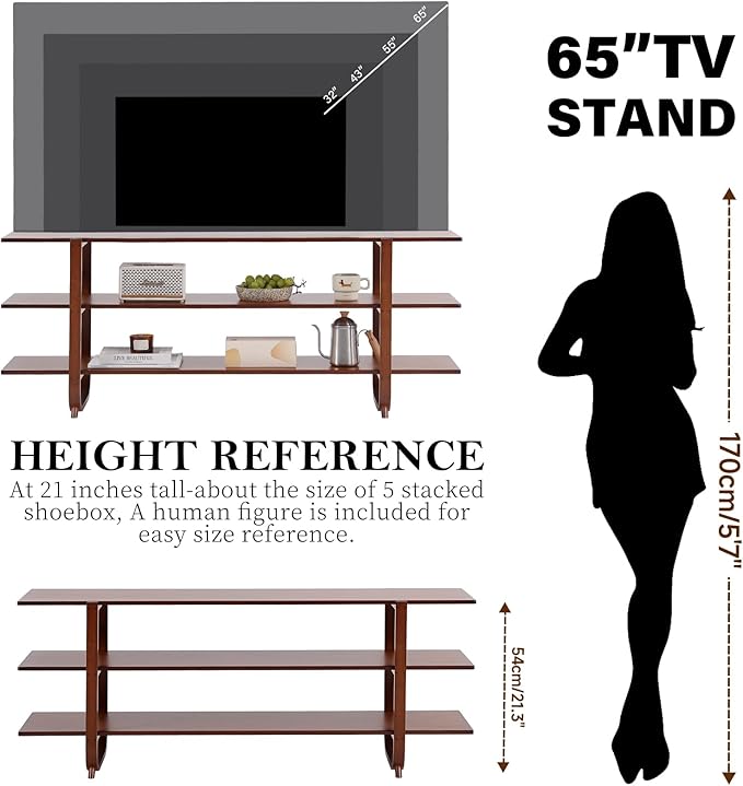 Welnow Bamboo TV Stand for Up to 65 Inch, Mid Century Modern Entertainment - Image 6