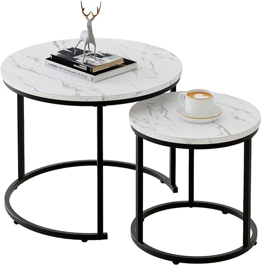 aboxoo Round Nesting Coffee Table Side Table Set of 2 End Tables by aboxoo