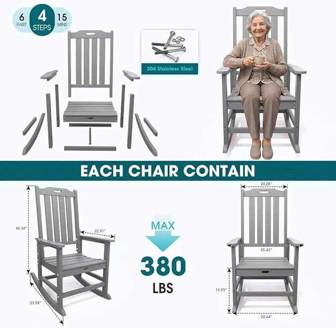 THOEOE Oversized Rocking Chair Set of 4, Outdoor Rocking Chair - Image 7