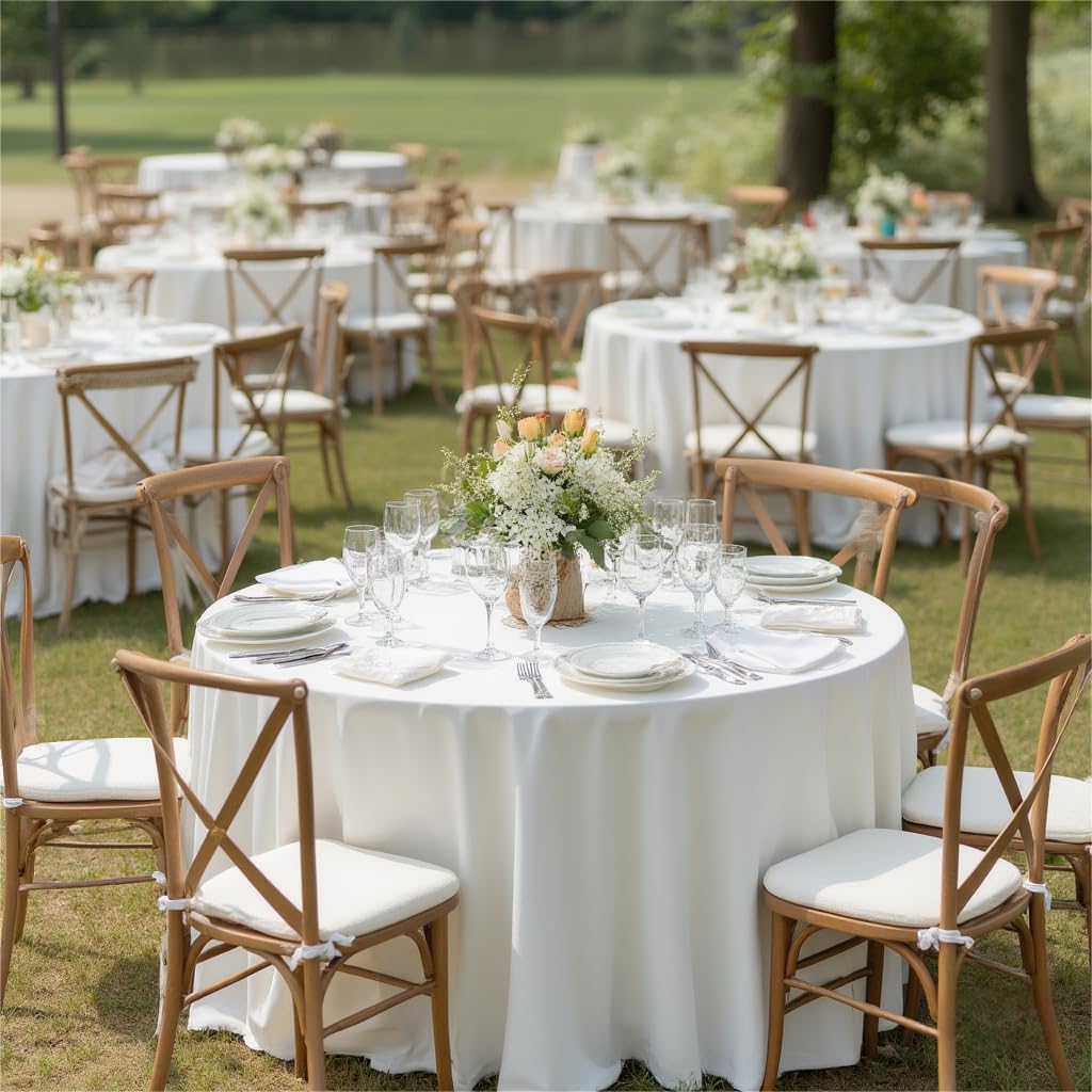 sancua Round Tablecloth - 120 Inch - Water Resistant Spill Proof Washable Polyester Table Cloth Decorative Fabric Table Cover for Dining Tables, Buffet Parties and Camping, White