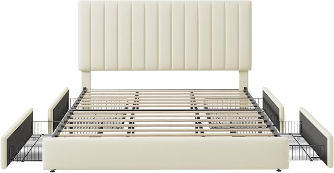 Allewie King Size Storage Bed Frame, Vertical Channel Tufted Adjustable - Image 8