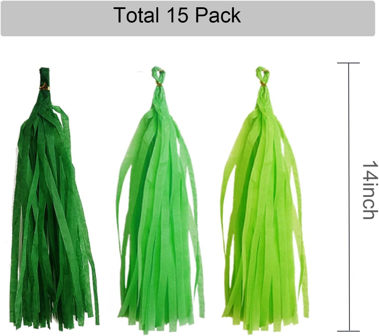 GAKA Dark Green and Light Green Tissue Paper Tassel(3 Colors),Paper Tassel Garland Banner for Jungle Birthday Party Decor Supplies,15 PC