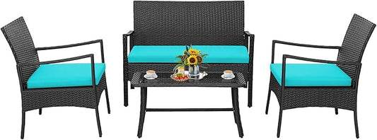 Tangkula 4 Pieces Rattan Conversation Set, Patio Sofa Couch Set by TANGKULA