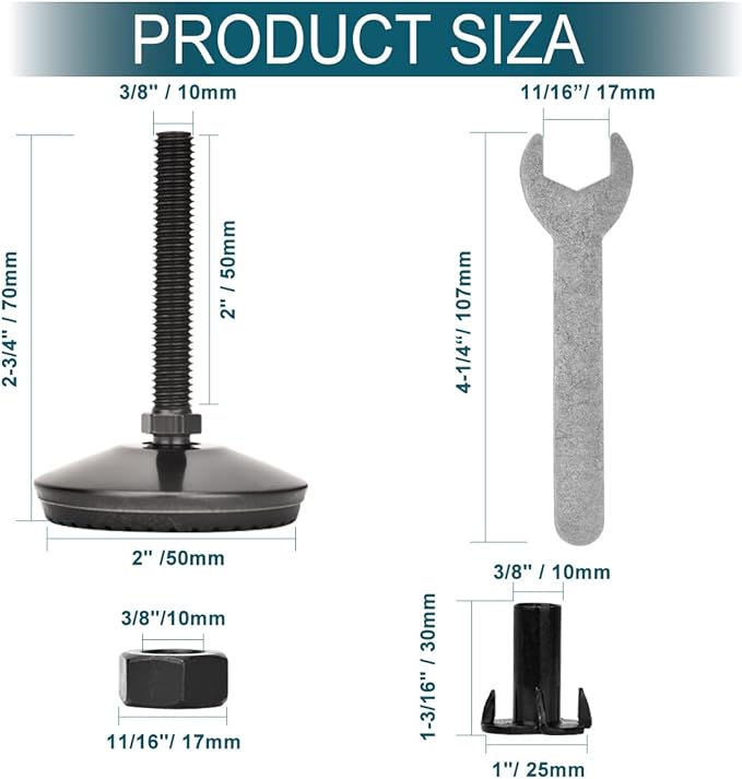 4 Set M10 Leveling Feet with 4-Pronged T Nut, Adjustable Leg Levelers Heavy - Image 4