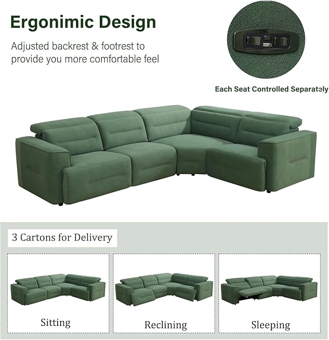 Power Recliner Sectional Sofa, L-Shaped Living Room Furniture Set, Reclining - Image 6