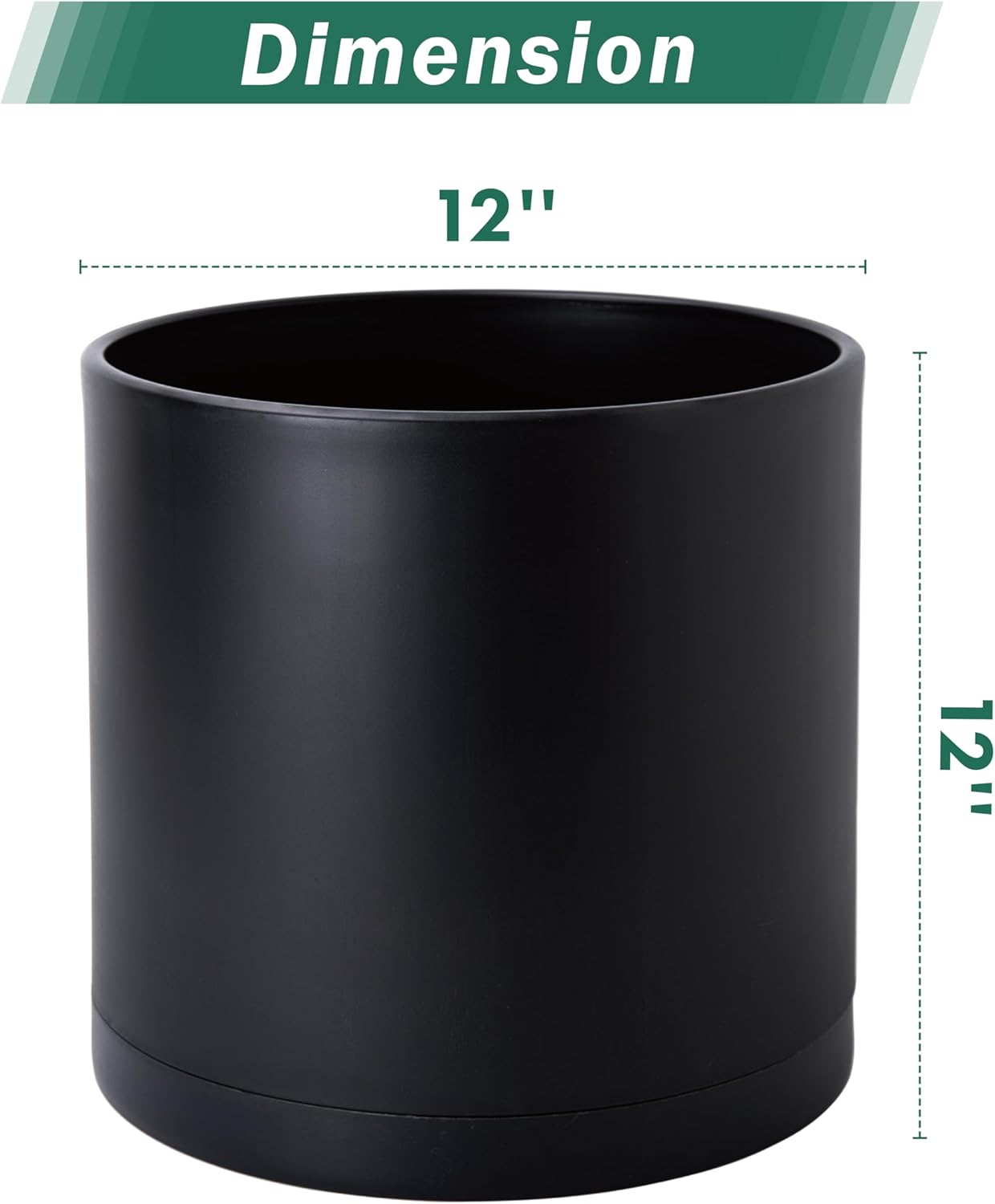 D'vine Dev 2 Pack 12 Inch Modern Plastic Plant Pots, Cylindrical Garden Planters for Plants with Drainage Holes and Saucers, Black, 74-Y-P-1