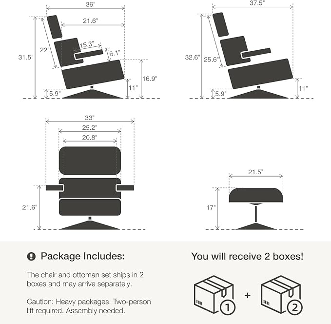 Top Grain Leather, Mid Century Chaise Lounge Chair and Ottoman, Modern Chair - Image 3
