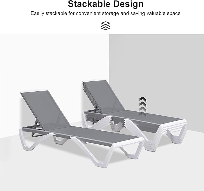 PURPLE LEAF Patio Chaise Lounge Chair Set Outside Aluminum Plastic Stackable - Image 5