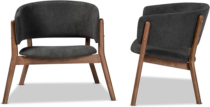 Baxton Studio Baron Mid-Century Modern Dark Grey Fabric Upholstered and Walnut - Image 5