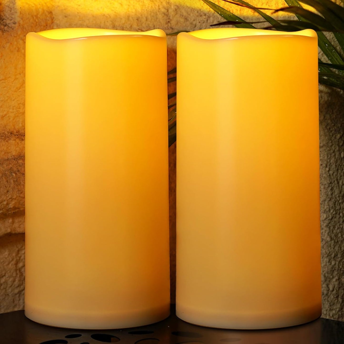Homemory 6" x 12" Extra Large Outdoor Waterproof Candle with Auto 6-Hour Timer, Ivory Plastic Made, Long Last for Half A Year, Set of 2