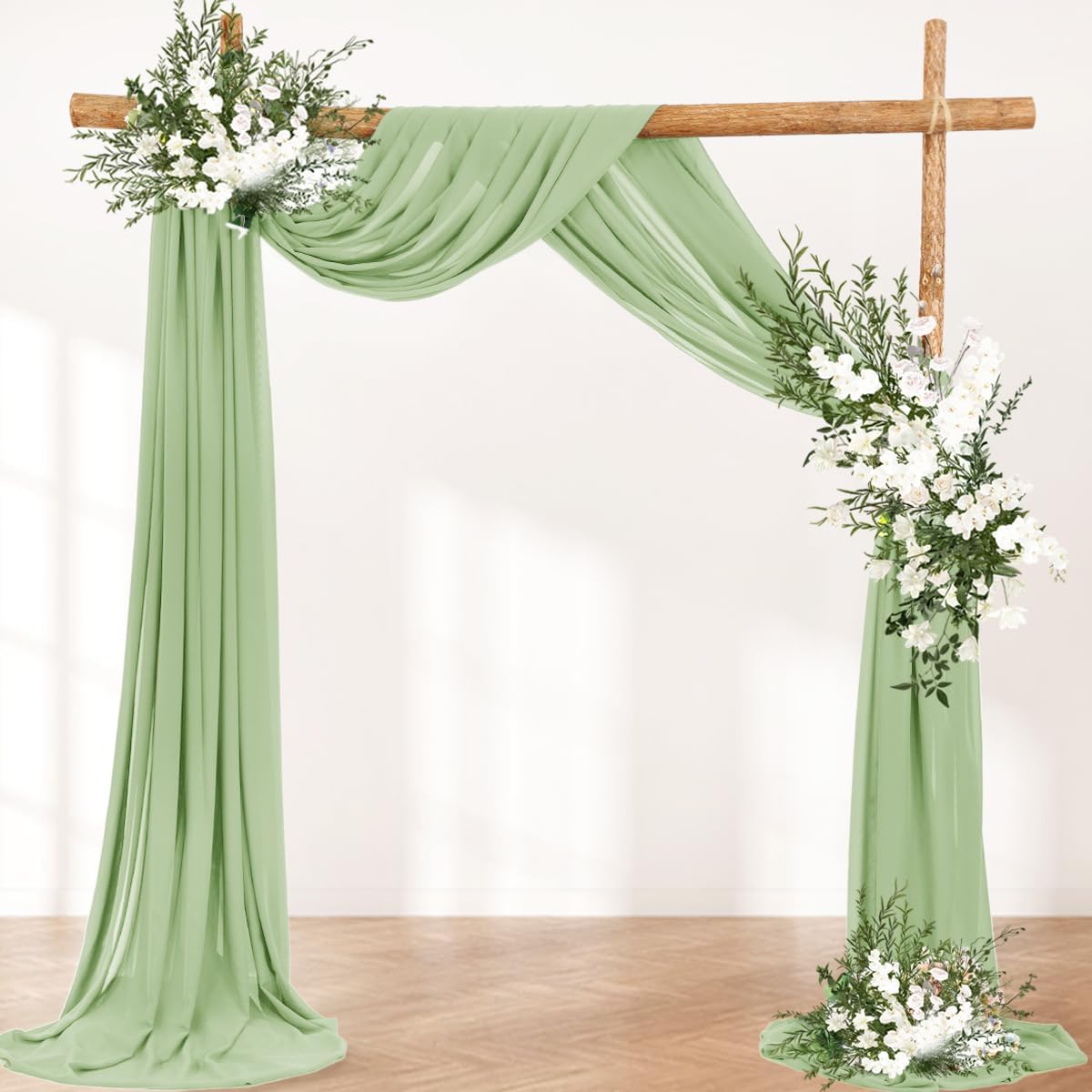 Wedding Arch Draping Fabric 1 Panel 30'' x 18FT Sage Green Sheer Chiffon Arch Drapery for Photo Booth Bridal Shower Baby Shower Church Decor Newborn Photography Christening Outdoor Party