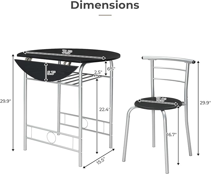 VINGLI 31.5" Drop Leaf Dining Table Set - Image 7