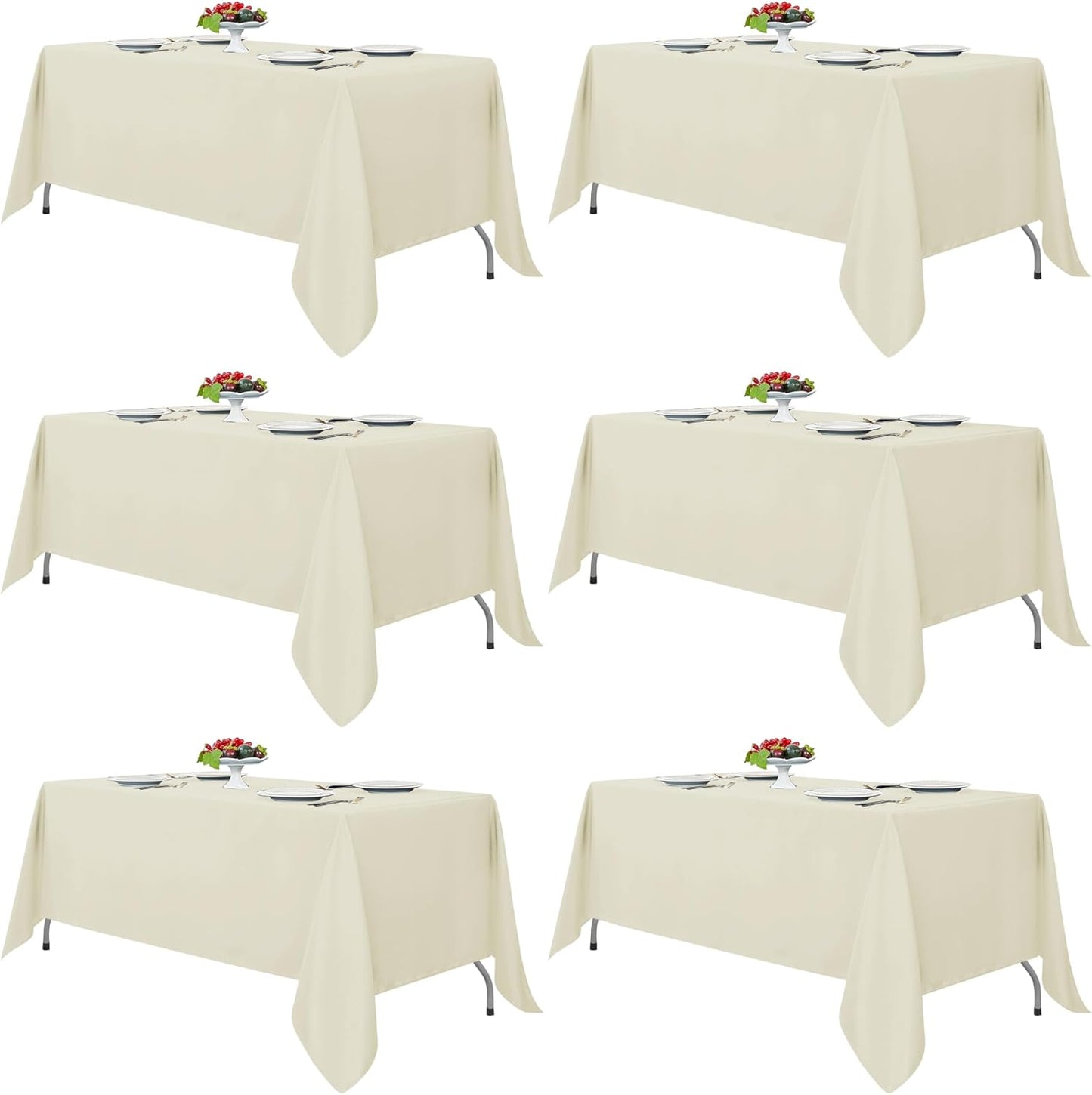 Fitable Ivory Tablecloths for 6-8 Foot Tables, 6 Pack - 70 x 120 Inches - Reusable and Washable Table Clothes, Polyester Fabric Table Covers for Wedding, Party, Banquet