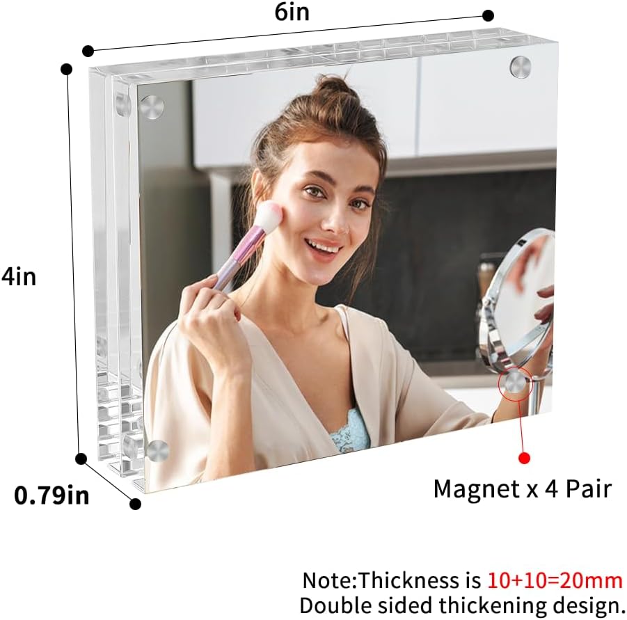 4x6 Acrylic Frames 4 Pack, 20mm Double Sided Magnetic Picture Frames Clear Picture Frames Self Standing Desktop Display Stand for Wedding Bedroom Living Room Home