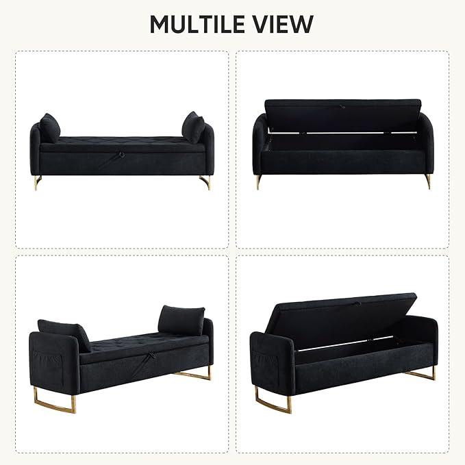 65" Storage Ottoman Bench, Chenille Storage Bench - Image 8