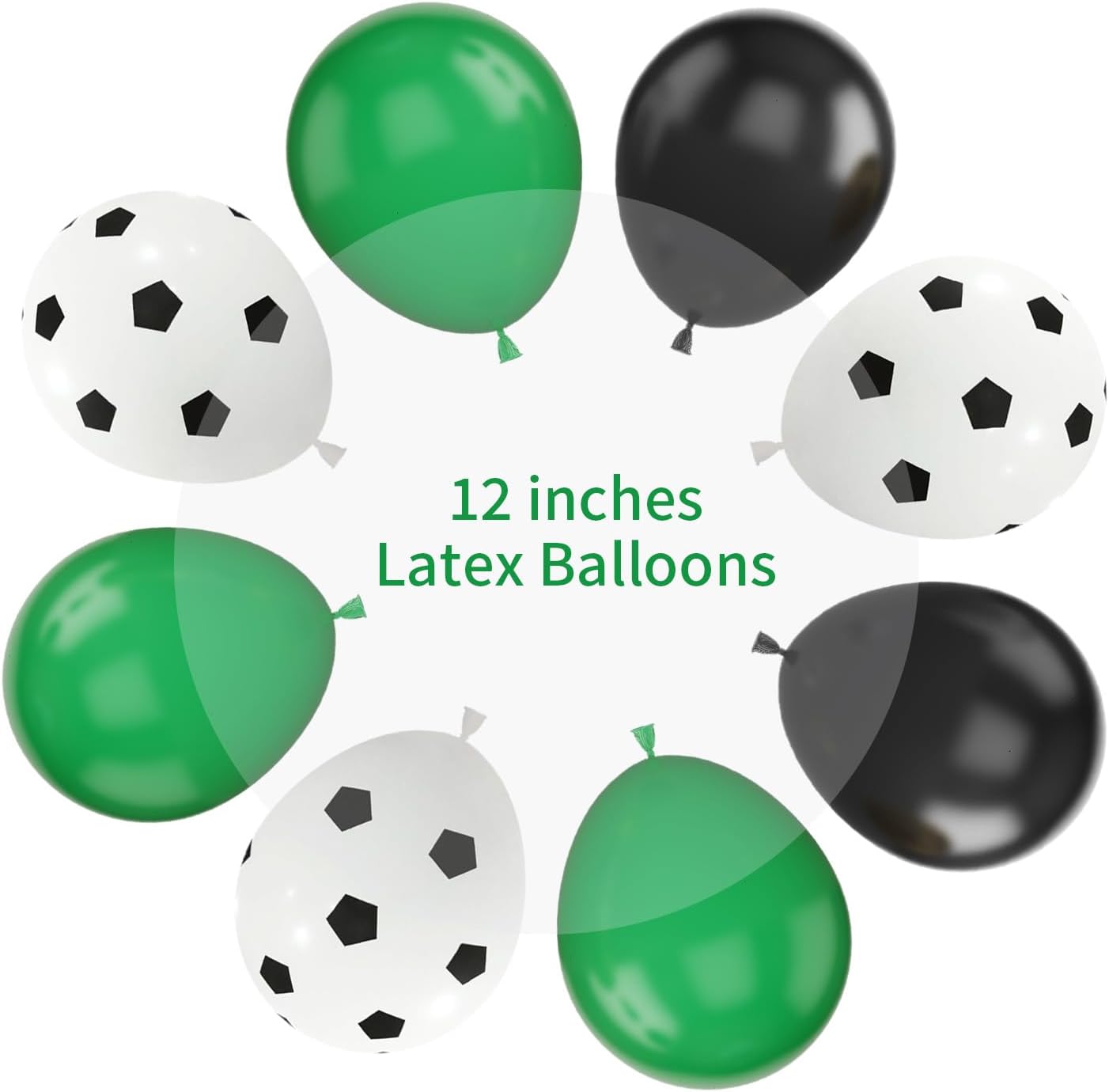 Football Balloons, 12 Inch Green Black White Latex Soccer Printed Balloons With Ribbons for Boys Football Party Sports Anniversary Baby Shower Decorations