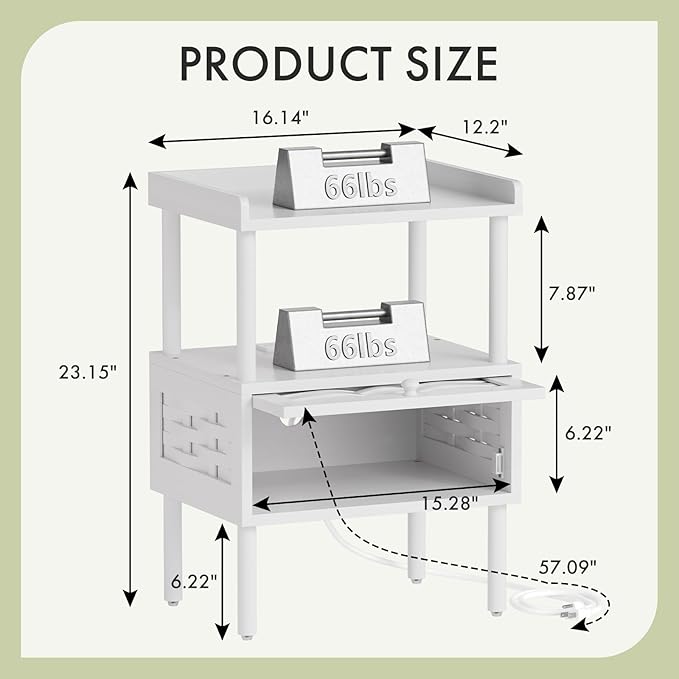 Amazer White Nightstand with Charging Station, Bamboo Night Stand - Image 2