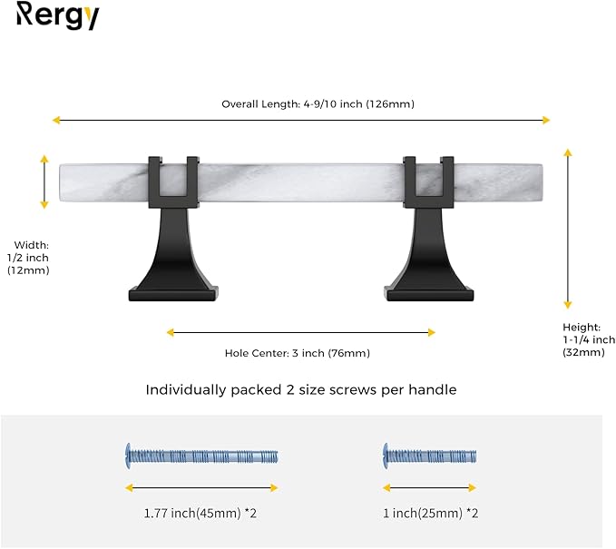Rergy Cabinet Handles Marble Drawer Pulls and Knobs, T-Bar Hardware - Image 2