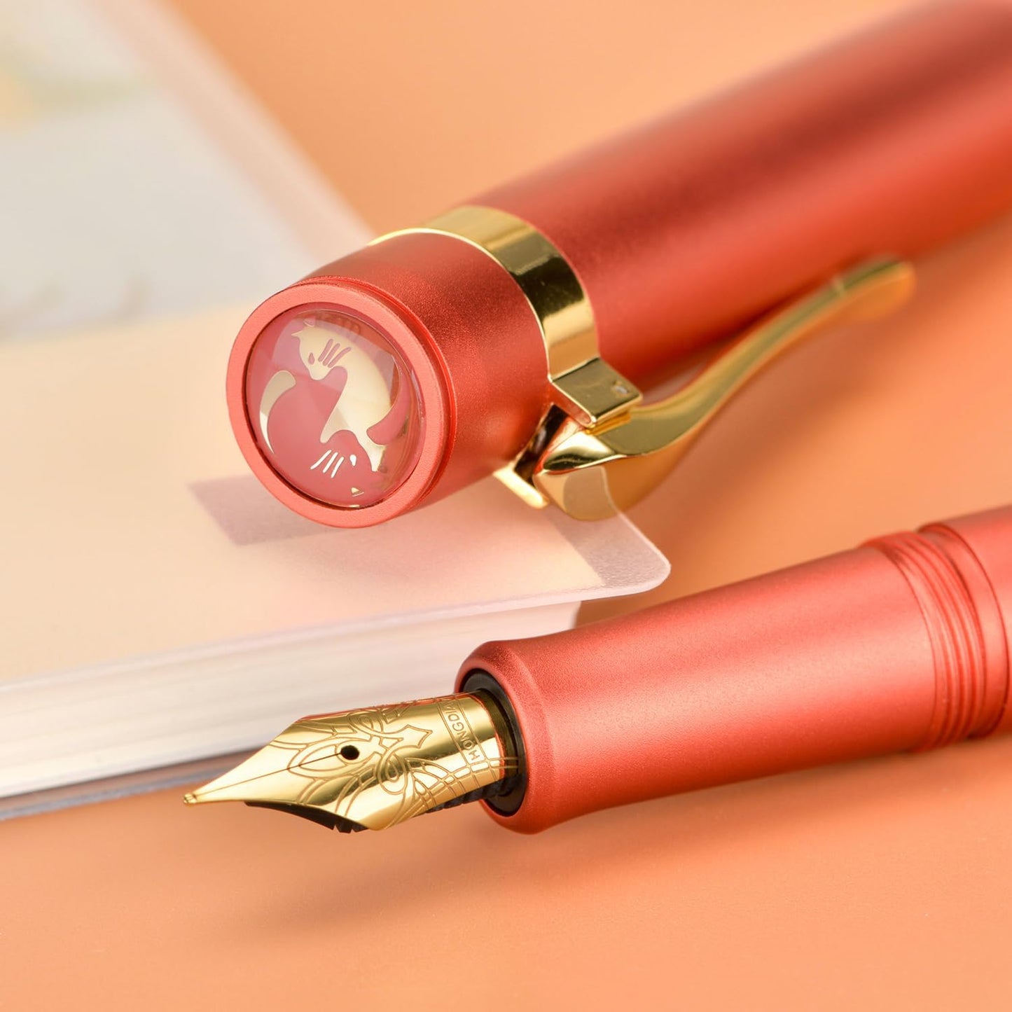 Hongdian M2 Black Forest Mini Fountain Pen, Medium Soft Golden Nib & Sleek Shape Aluminium Short Pocket Travel Pen (Orange Red)