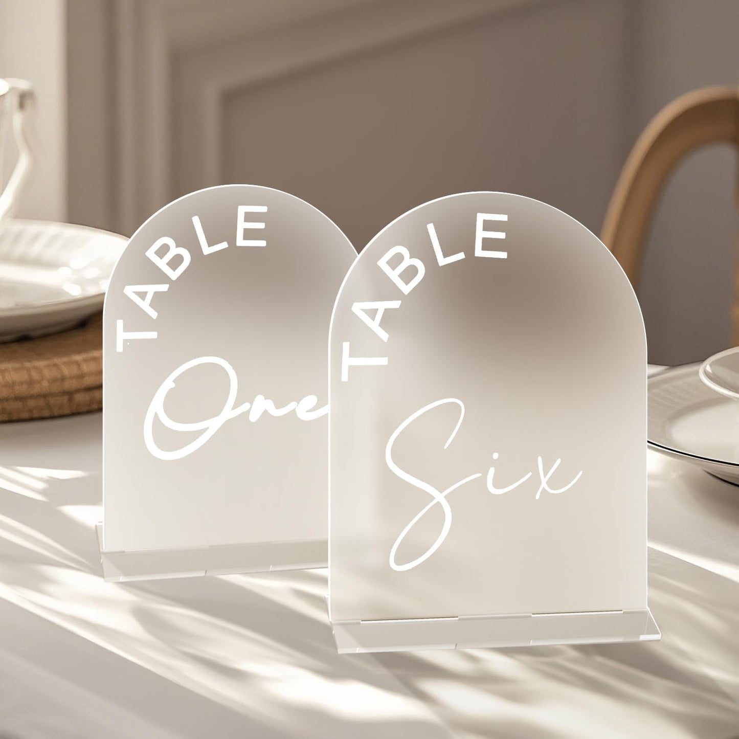Frosted Arch Wedding Table Numbers 1-10 with Stands, 5x7 Inch Acrylic Arch Sign with Holder for Wedding Reception Table Centerpiece Decoration
