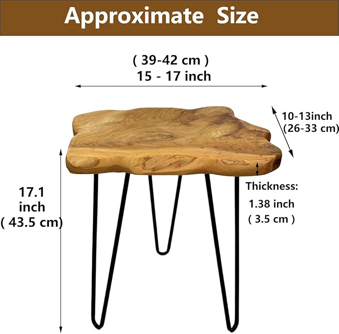 Rustic Solid Wood Live Edge Style End Table, Natural Wood Side Table - Image 2