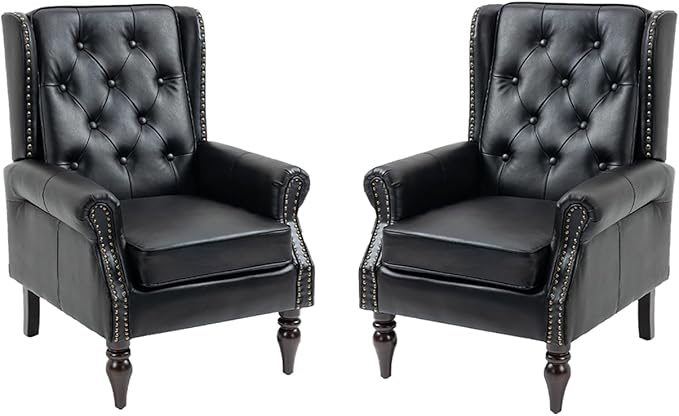 Mid-Century Wingback Chairs Set of 2, Faux Leather Accent Chairs Armchair by Lin-Utrend
