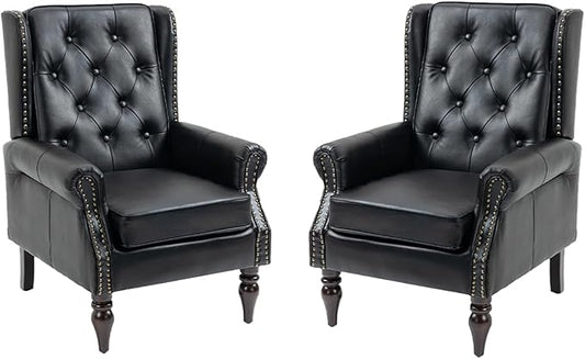 Mid-Century Wingback Chairs Set of 2, Faux Leather Accent Chairs Armchair by Lin-Utrend