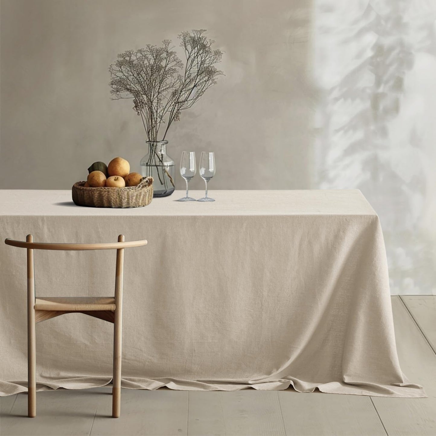 MIULEE Natural Linen Cotton Blend Tablecloth Rectangle, Luxury Waterproof Stain Resistant Durable Farmhouse Oblong Table Cloth for Dining Party Christmas Weddings Birthday, 52 x 120 inch, Ivory Cream