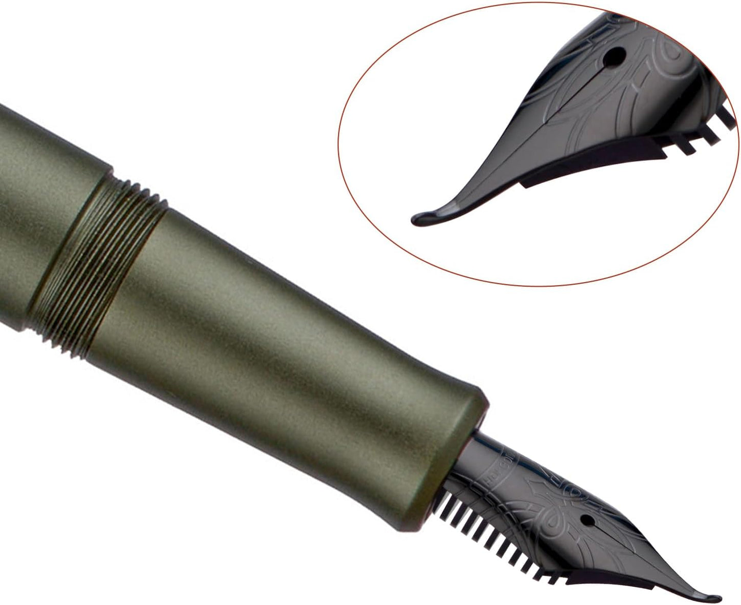 Hongdian M2 Black Forest Mini Fountain Pen, Bent Nib & Sleek Shape Aluminium Short Pocket Travel Pen (Army Green)