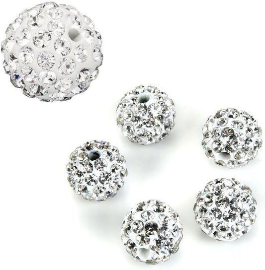 25pcs Adabele Grade A Suncatcher Crystal Rhinestone Pave Loose Beads 10mm Clear White Polymer Clay Disco Ball Spacers Compatible with Shamballa All Craft Jewelry Making DB10-1