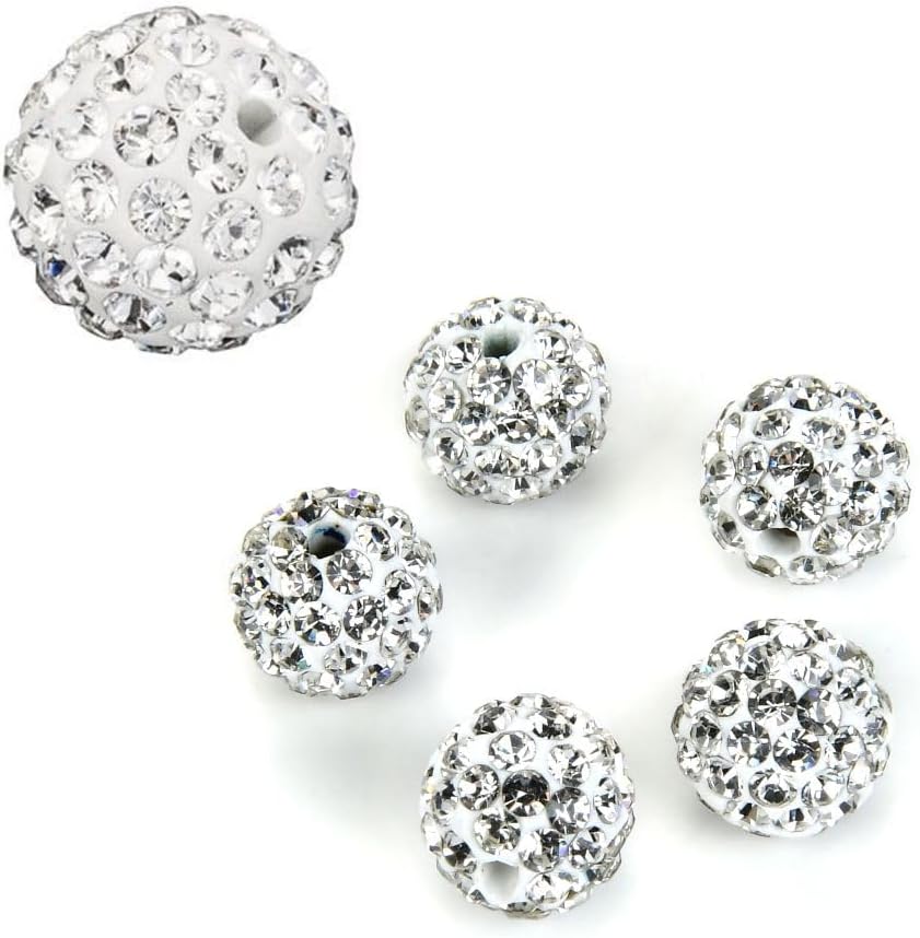 25pcs Adabele Grade A Suncatcher Crystal Rhinestone Pave Loose Beads 8mm Clear White Polymer Clay Disco Ball Spacers Compatible with Shamballa All Craft Jewelry Making DB8-1