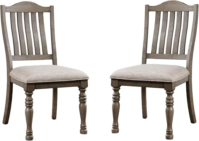 Transitional Style 2pcs Side Chairs Antique Gray Solid Wood Gray Fabric Dining - Image 5