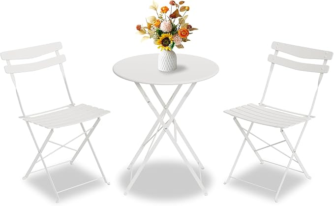 GarveeLife 3 Piece Patio Bistro Set, Folding Patio Bistro Table and Chairs Set by GarveeLife