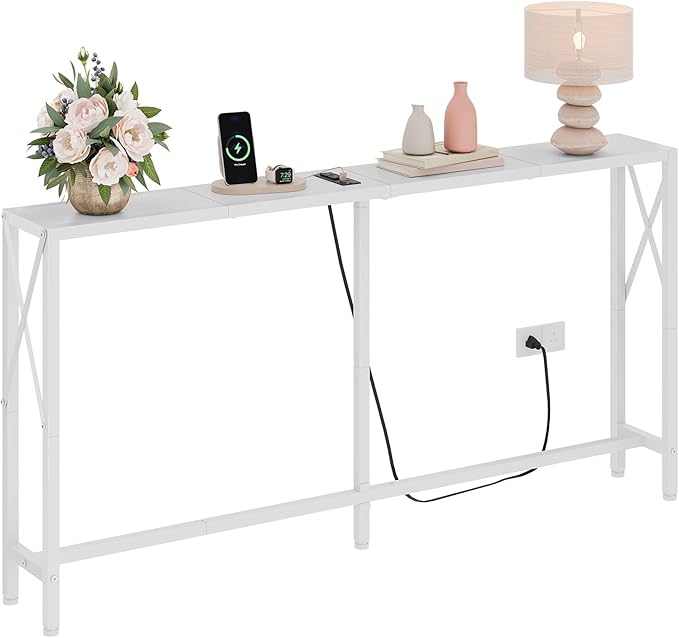 Gewudraw Console Table with Oulets and USB Ports, 55.1" Sofa Table Behind Couch by Gewudraw