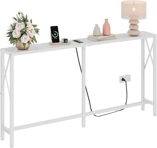 Gewudraw Console Table with Oulets and USB Ports, 55.1" Sofa Table Behind Couch by Gewudraw