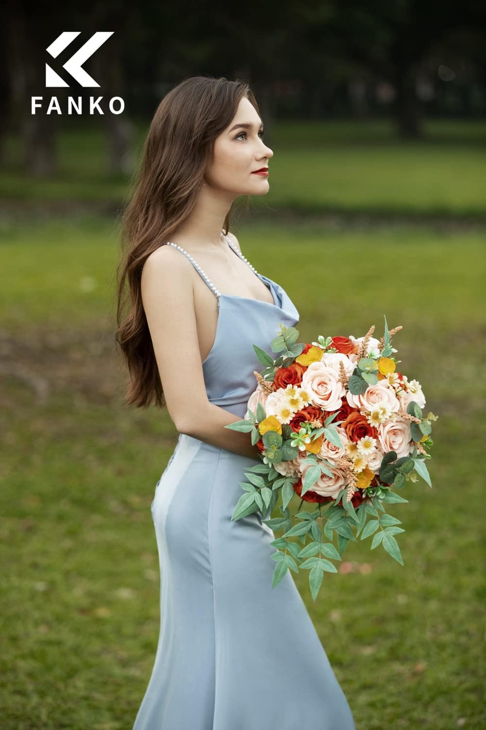 FANKO Rose Artificial Flowers Combo for DIY, Fake Orange Rose Artificial Silk Flowers with Greenery, Real Looking Artificial Faux Flowers for Wedding, Table Decoration, Centerpieces, Party, Home Décor