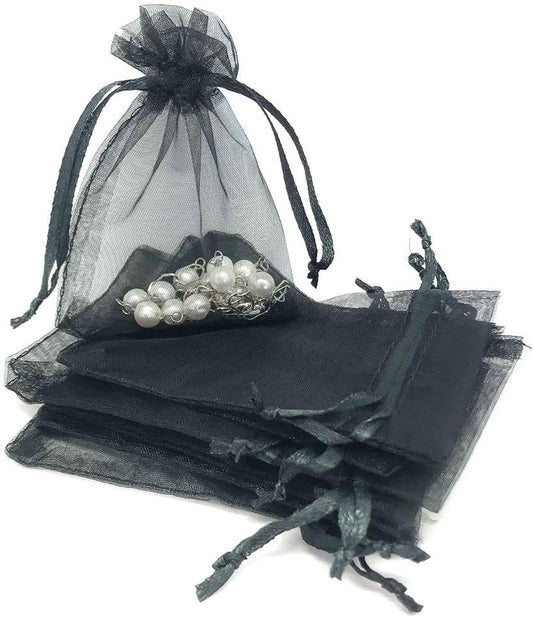 TheDisplayGuys 48-Pack 3x4 Black Sheer Organza Gift Bags with Drawstring, Jewelry Candy Treat Wedding Party Favors Mesh Pouch