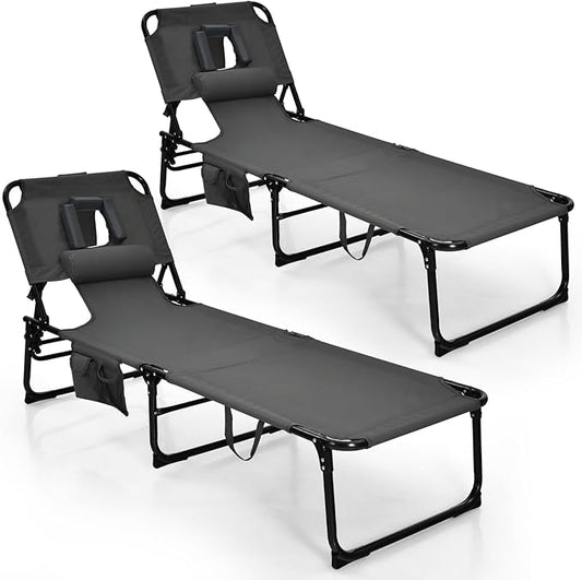 Goplus Tanning Chair, Folding Adjustable Patio Lounge Chair by Goplus